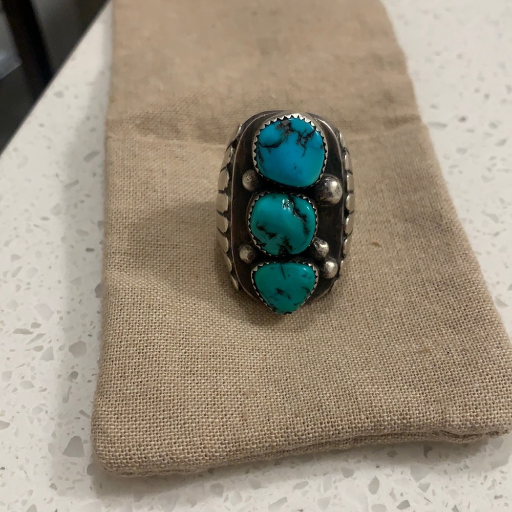 Sterling Silver Ring with Three Turquoise Stones